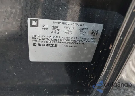 2016 Chevrolet Malibu Ls из США, поврежденный, VIN 1G1ZB5ST6GF217221